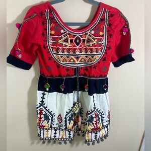 Mesmora RED YOKE AND PARROT MOTIF PANEL EMBROIDERED KEDIA NAVY BLUE size M NwT